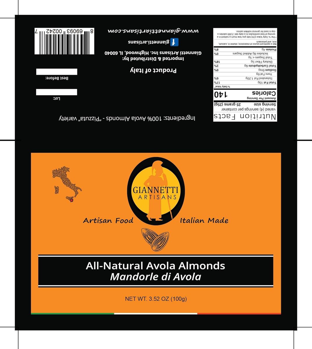 Label with ingredients and nutrition facts