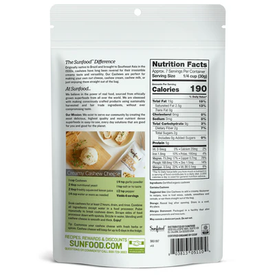 Back of bag — the Sunfood difference and ingredients