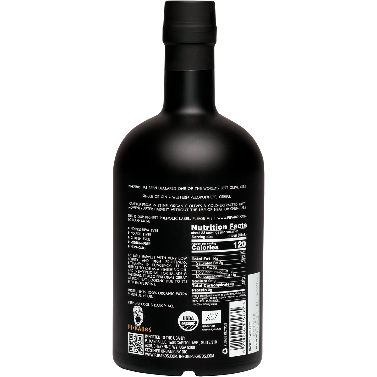 PJ Kabos olive oil — detail